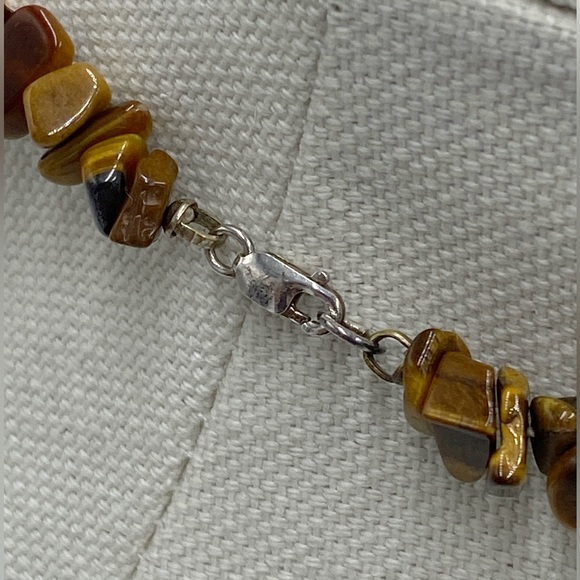 Sterling Silver Amber, Tiger Eye, Garnet Chip Beaded Necklace Butterfly Pendant - Picture 6 of 11